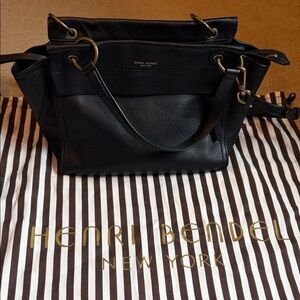 Henri Bendel Midnight Black Shoulder Bag with Gold Accents